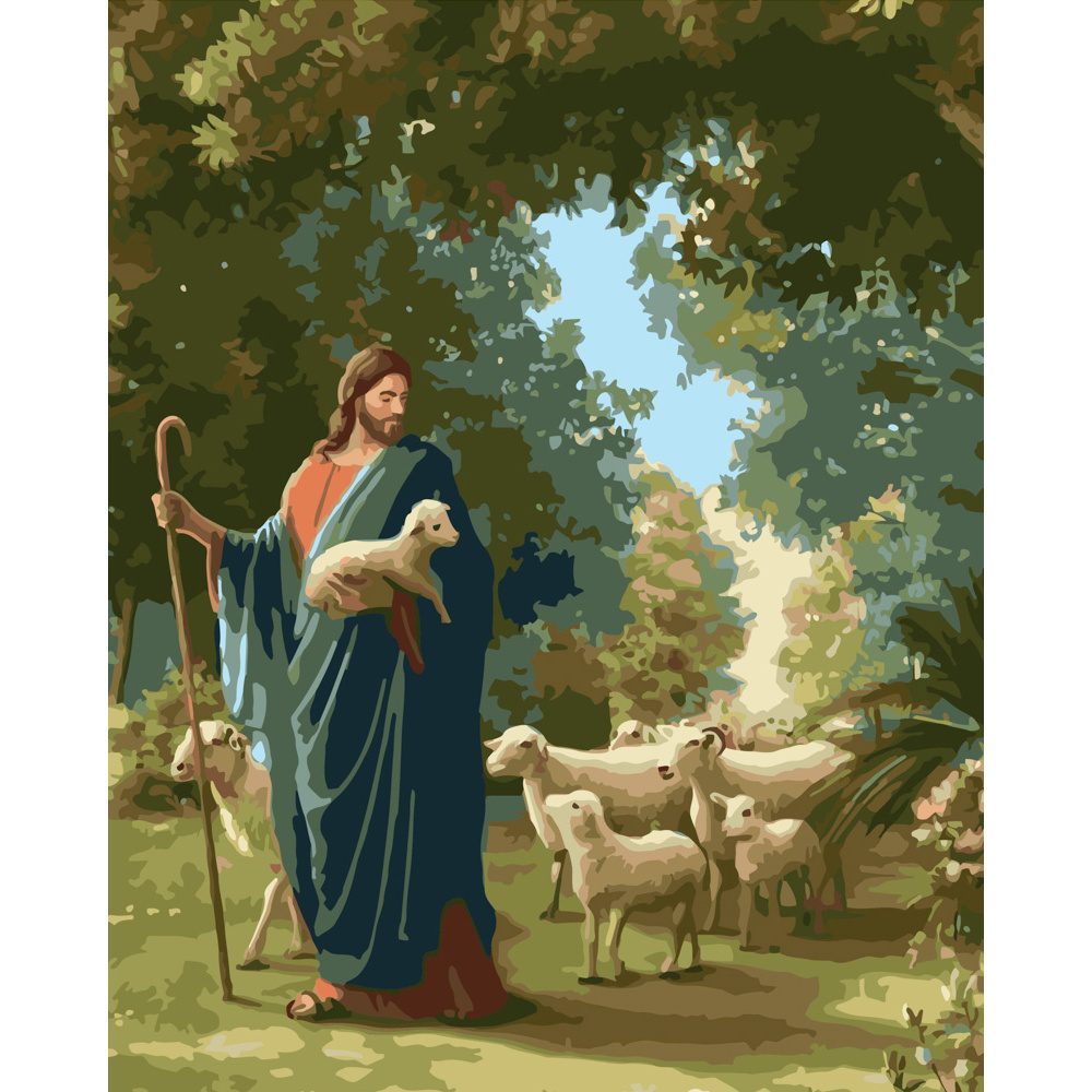 Картина за номерами Strateg ПРЕМІУМ Пастир Божий розміром 40х50 см (GS449)