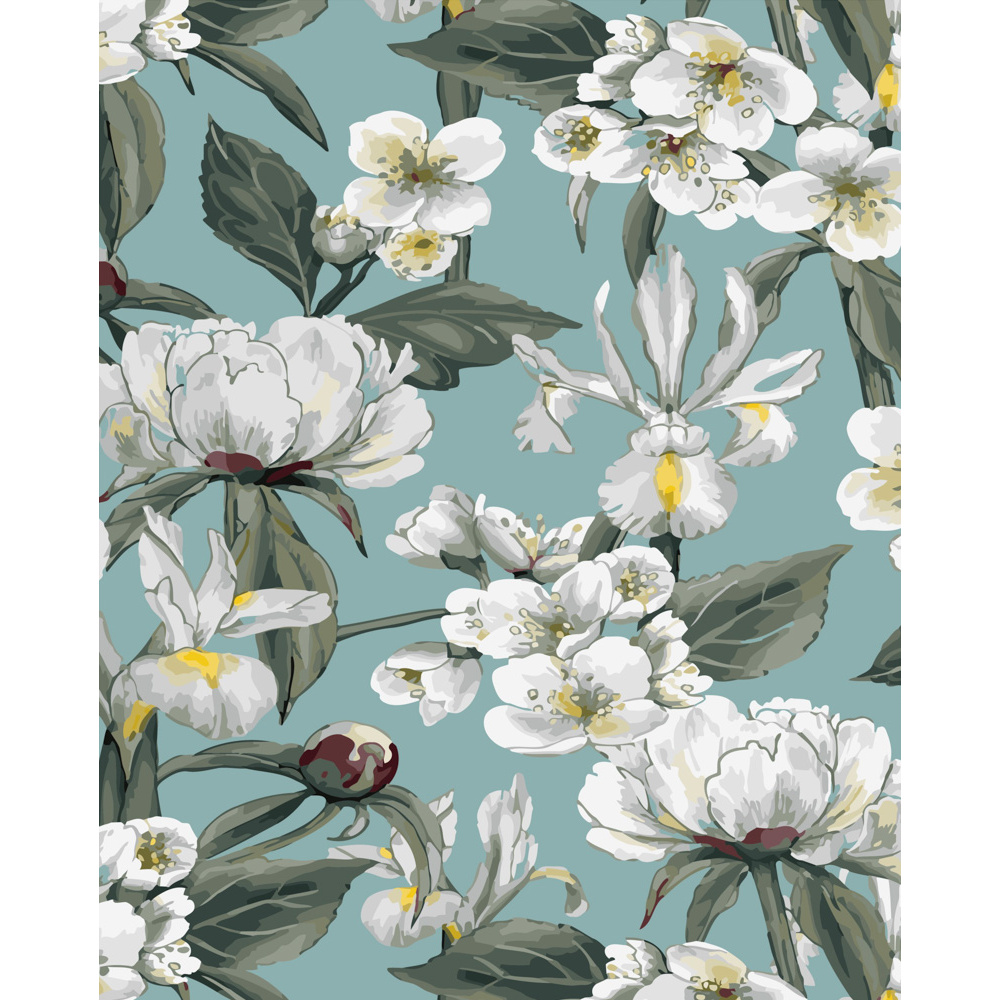 Paint by numbers Strateg PREMIUM White flowers size 40x50 cm (GS477)