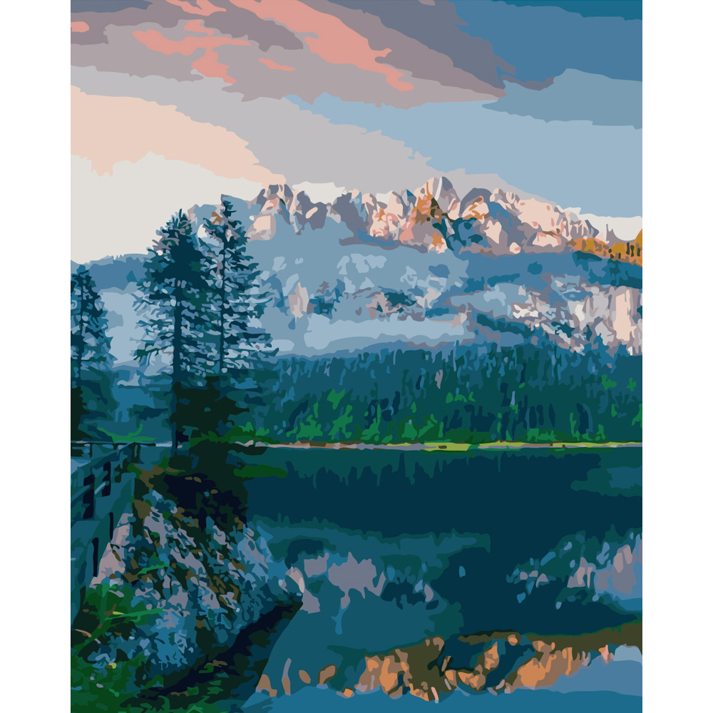 Картина за номерами Strateg ПРЕМІУМ Пейзаж холодних гір розміром 40х50 см (GS482)