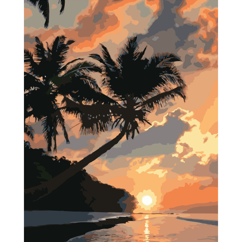 Картина за номерами Strateg ПРЕМІУМ Захід сонця на острові розміром 40х50 см (GS485)