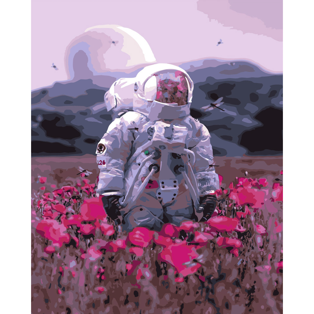 Картина за номерами Strateg ПРЕМІУМ Космонавт серед поля розміром 40х50 см (GS491)