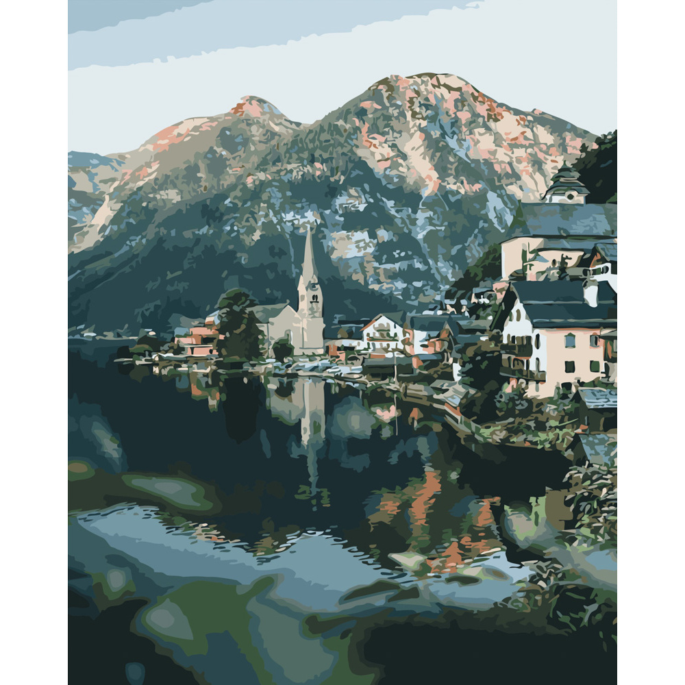 Картина за номерами Strateg ПРЕМІУМ Озеро та гори розміром 40х50 см (GS496)
