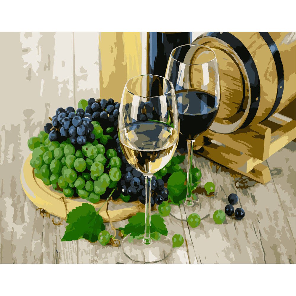 Картина за номерами Strateg ПРЕМІУМ Вино та виноград розміром 40х50 см (GS497)