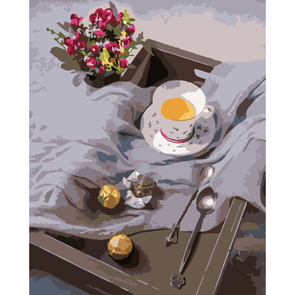 Картина за номерами Strateg ПРЕМІУМ Чай в ліжко розміром 40х50 см (GS516)