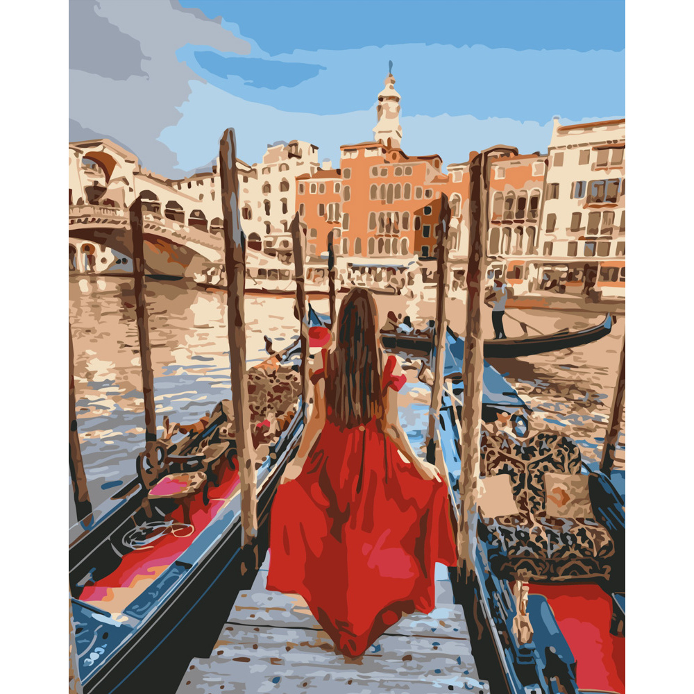 Картина за номерами Strateg ПРЕМІУМ Дівчина у Венеції розміром 40х50 см (GS518)
