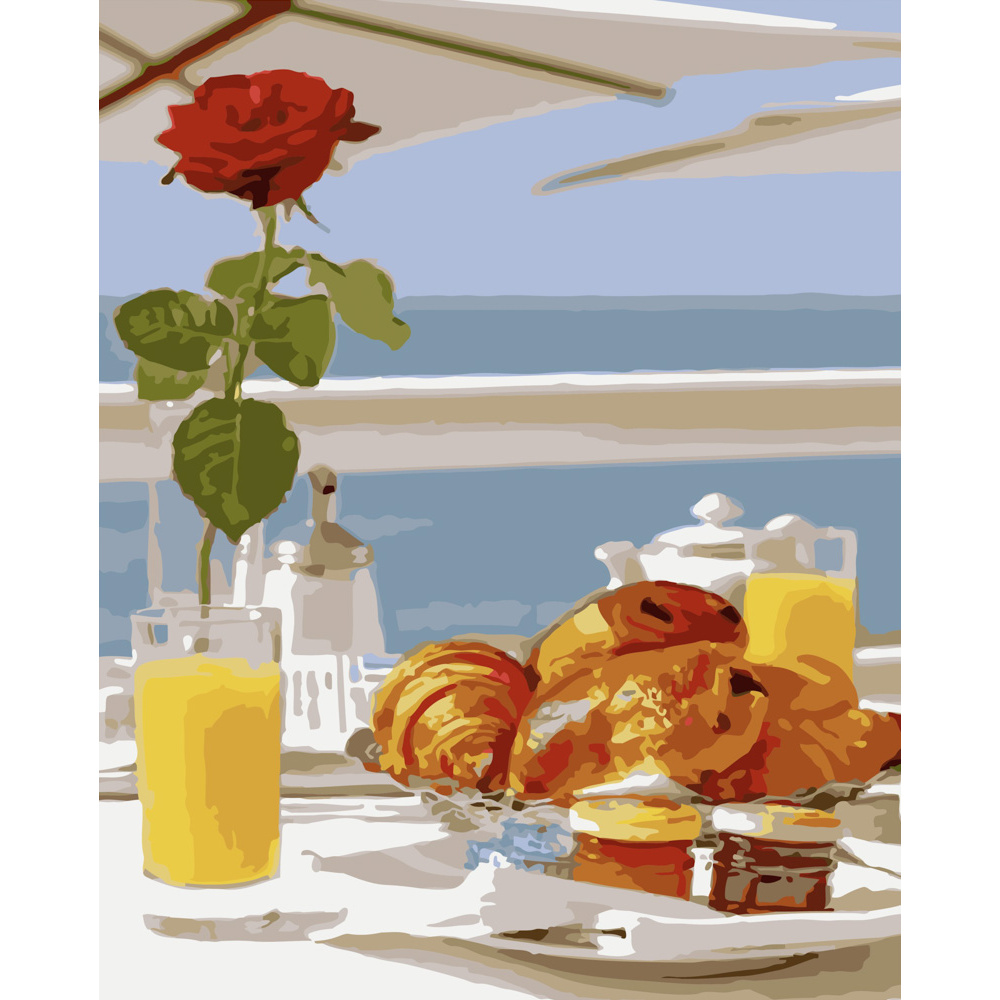 Картина за номерами Strateg ПРЕМІУМ Сніданок з видом на море розміром 40х50 см (GS520)