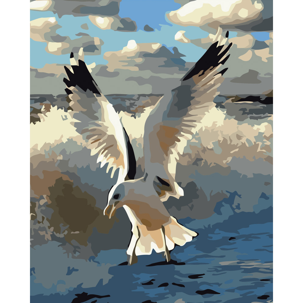 Картина за номерами Strateg ПРЕМІУМ Чайка на морі розміром 40х50 см (GS535)