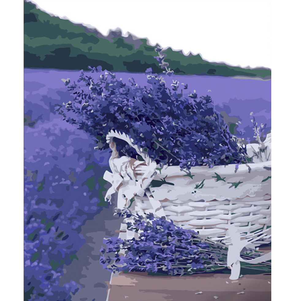 Malen nach Zahlen Strateg PREMIUM Lavendel im Korb Größe 40x50 cm (GS537)