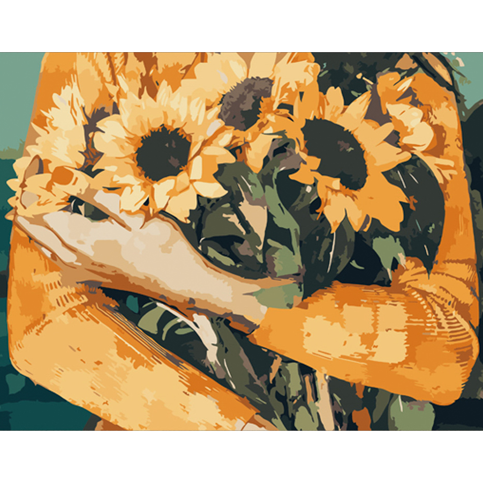 Paint by numbers Strateg PREMIUM Sunflowers in arms size 40x50 cm (GS540)