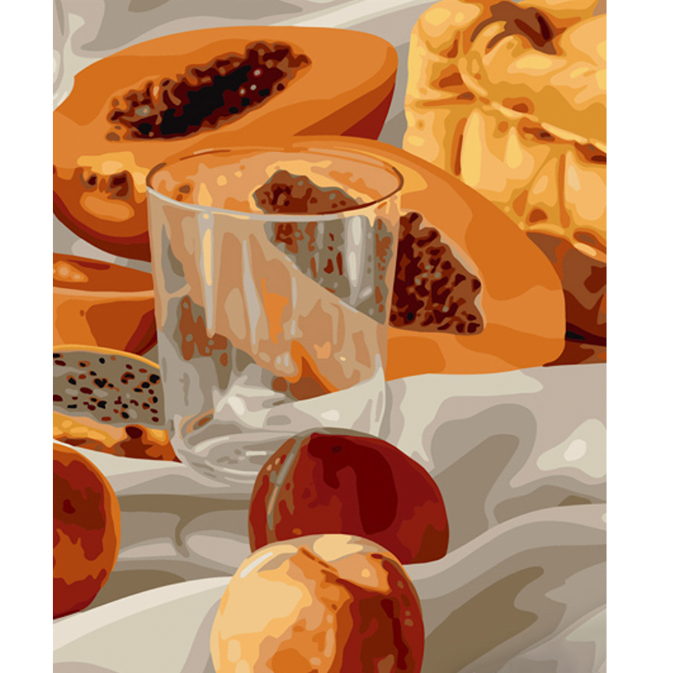 Картина за номерами Strateg ПРЕМІУМ Папайя на сніданок розміром 40х50 см (GS544)
