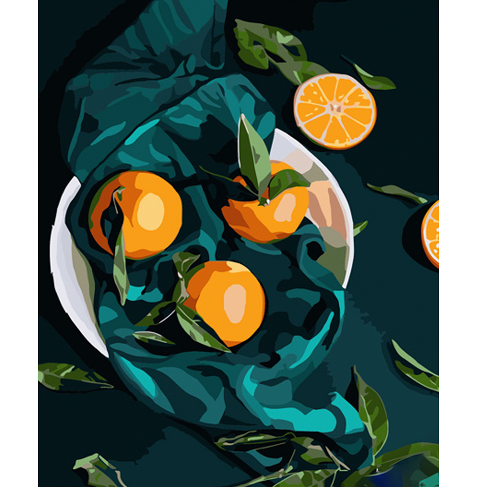 Картина за номерами Strateg ПРЕМІУМ Апельсиновий натюрморт розміром 40х50 см (GS546)