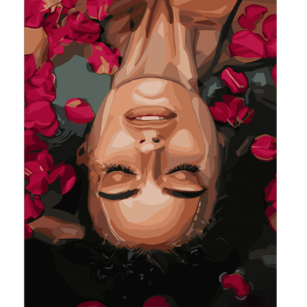 Картина за номерами Strateg ПРЕМІУМ Релакс в пелюстках троянди розміром 40х50 см (GS569)