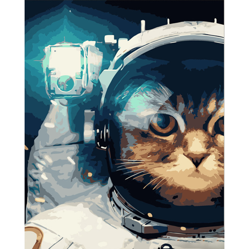 Malen nach Zahlen Strateg PREMIUM Astronaut Katze Größe 40x50 cm (GS590)