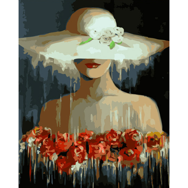 Картина за номерами Strateg ПРЕМІУМ Троянди під капелюхом розміром 40х50 см (GS599)