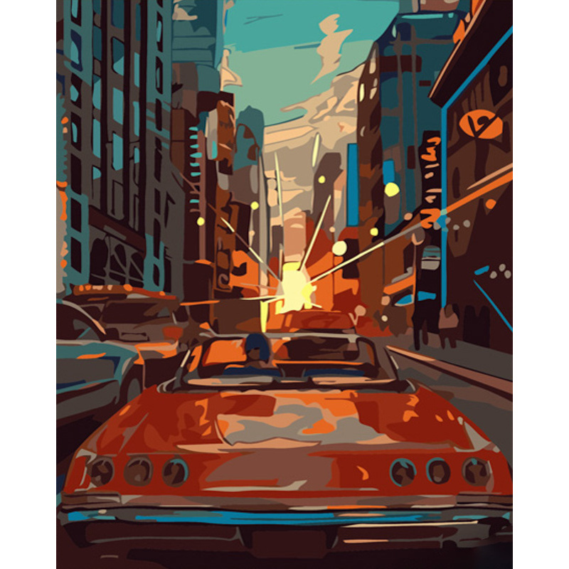Paint by number Strateg PREMIUM Cars in New York size 40x50 cm (GS653)