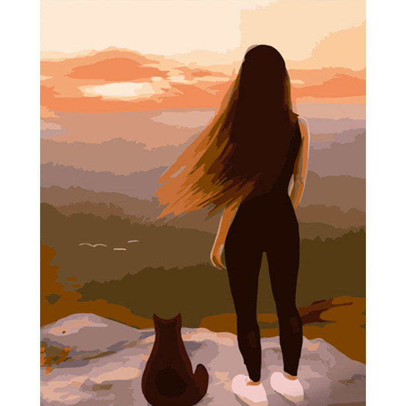 Paint by number Strateg PREMIUM With a cat at the edge of the world size 40x50 cm (GS667)