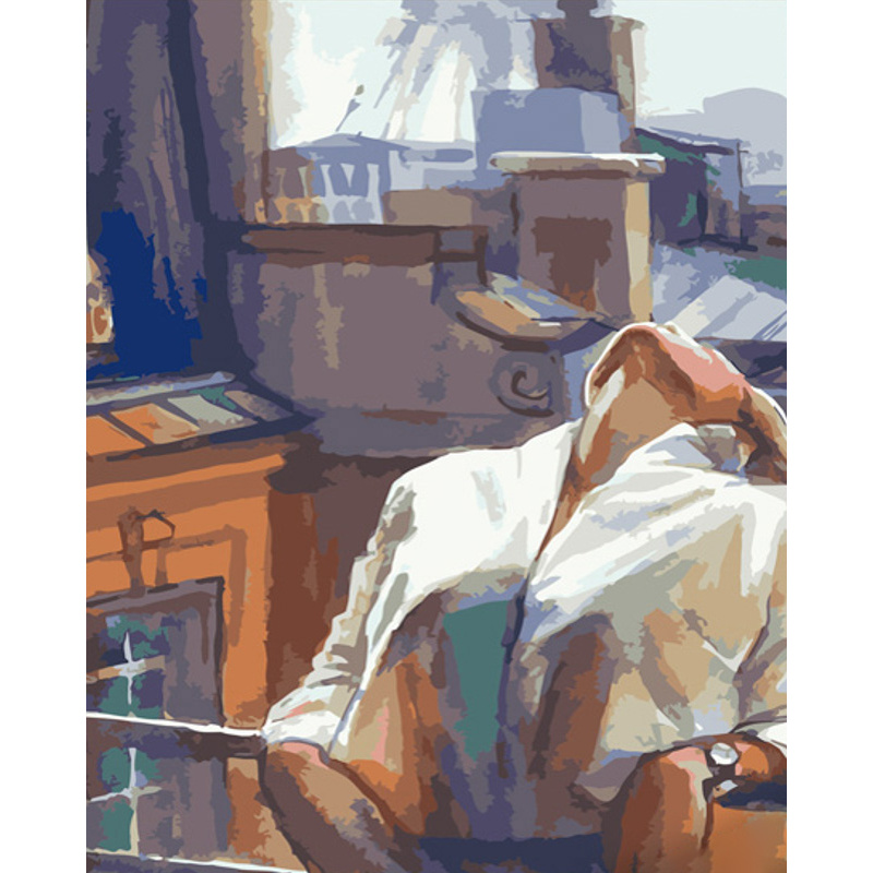 Картина за номерами Strateg ПРЕМІУМ Дівчина на балконі розміром 40х50 см (GS674)