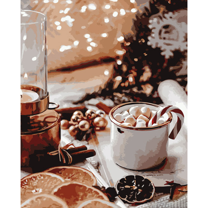 Картина за номерами Strateg ПРЕМІУМ Різдвяне какао розміром 40х50 см (GS680)