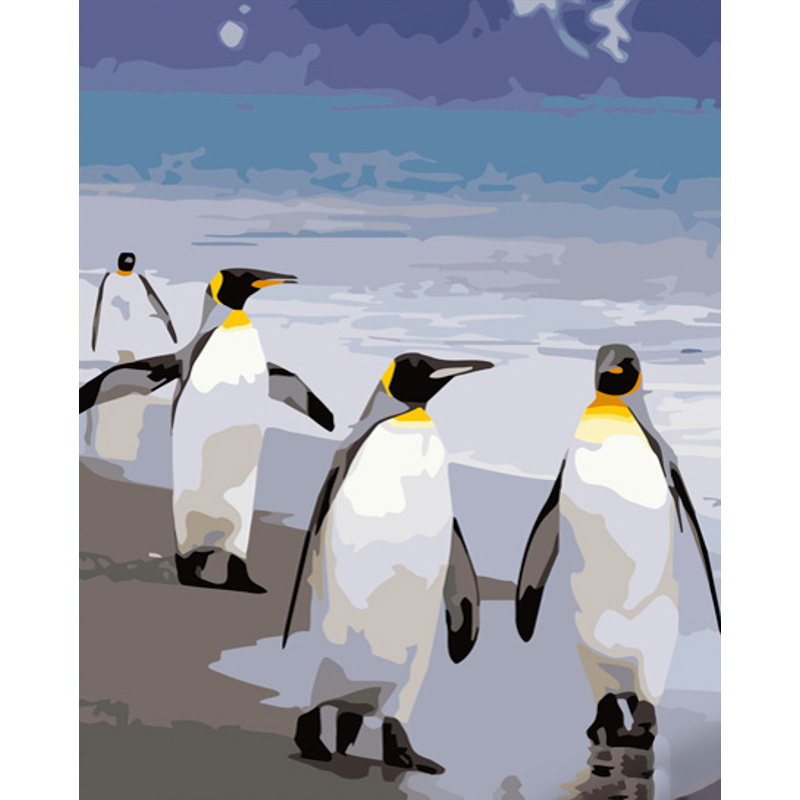 Картина за номерами Strateg ПРЕМІУМ Пінгвіни розміром 40х50 см (GS696)