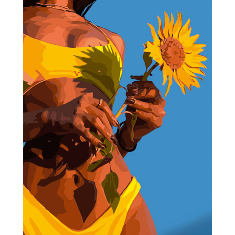 Картина за номерами Strateg ПРЕМІУМ Дівчина із соняшником розміром 40х50 см (GS716)