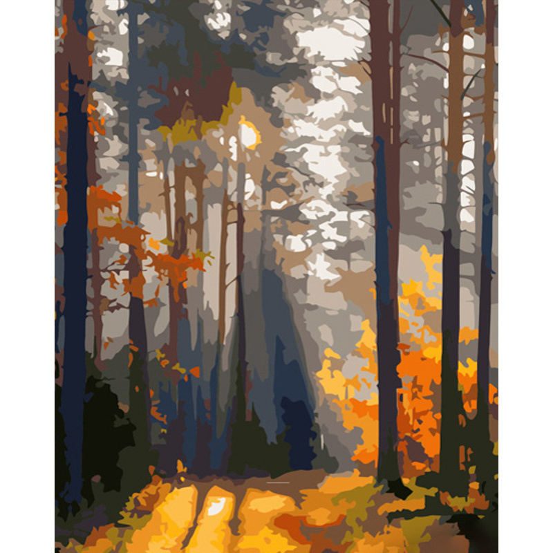 Картина за номерами Strateg ПРЕМІУМ Ліс на світанку розміром 40х50 см (GS717)