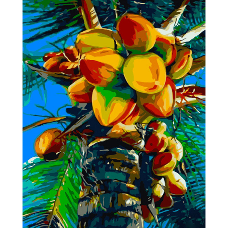 Paint by number Strateg PREMIUM Green coconut size 40x50 cm (GS719)