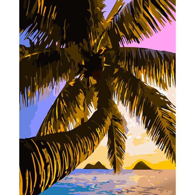 Картина за номерами Strateg ПРЕМІУМ Пальма над морем розміром 40х50 см (GS732)