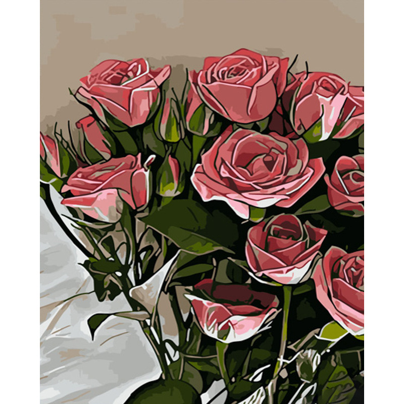 Malen nach Zahlen Strateg PREMIUM Rosa Rosen Größe 40x50 cm (GS757)