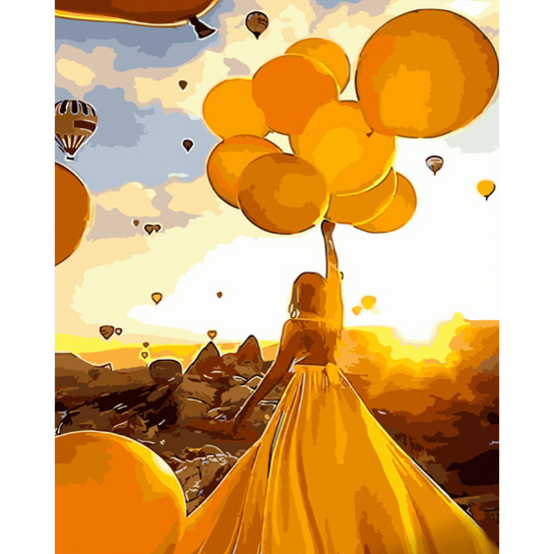 Картина за номерами Strateg ПРЕМІУМ Жовті повітряні кулі розміром 40х50 см (GS758)