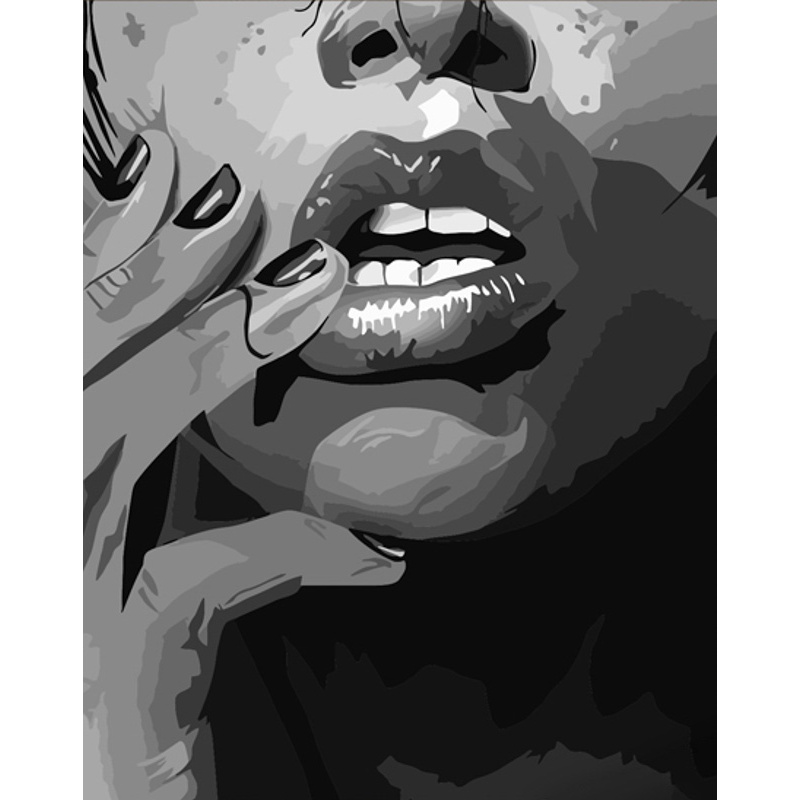 Картина по номерам Strateg ПРЕМИУМ Черно-белые губы размером 40х50 см (DY326)