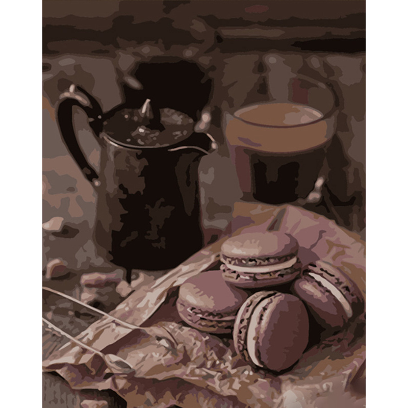 Картина по номерам Strateg ПРЕМИУМ Макарунны к кофе размером 40х50 см (DY337)