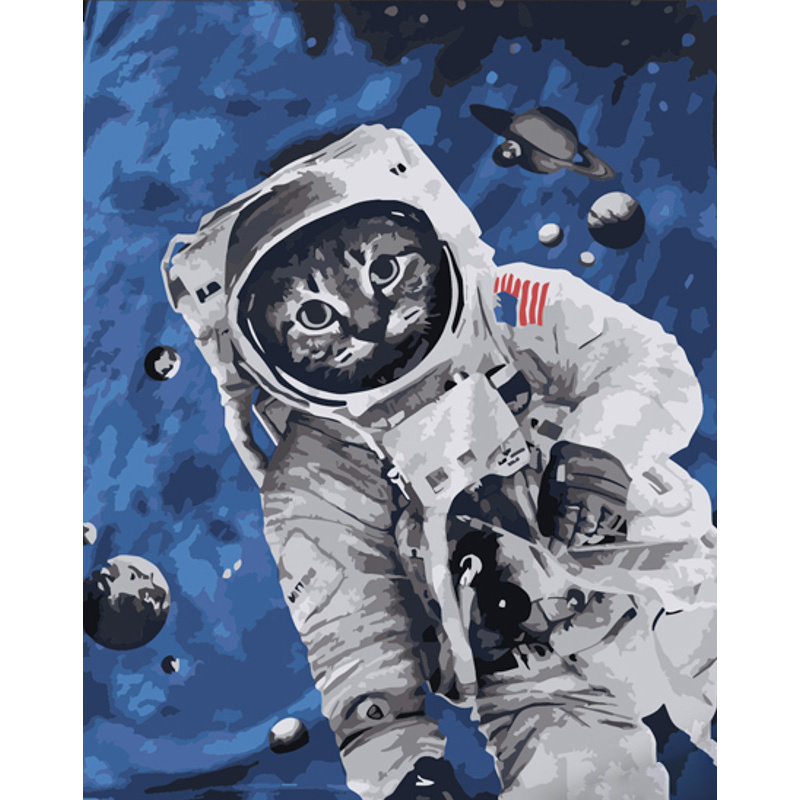Картина за номерами Strateg ПРЕМІУМ Кіт у космосі розміром 40х50 см (DY351)