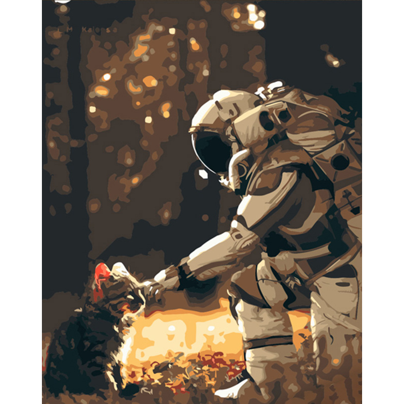 Картина по номерам Strateg ПРЕМИУМ Космонавт с котом размером 40х50 см (DY355)