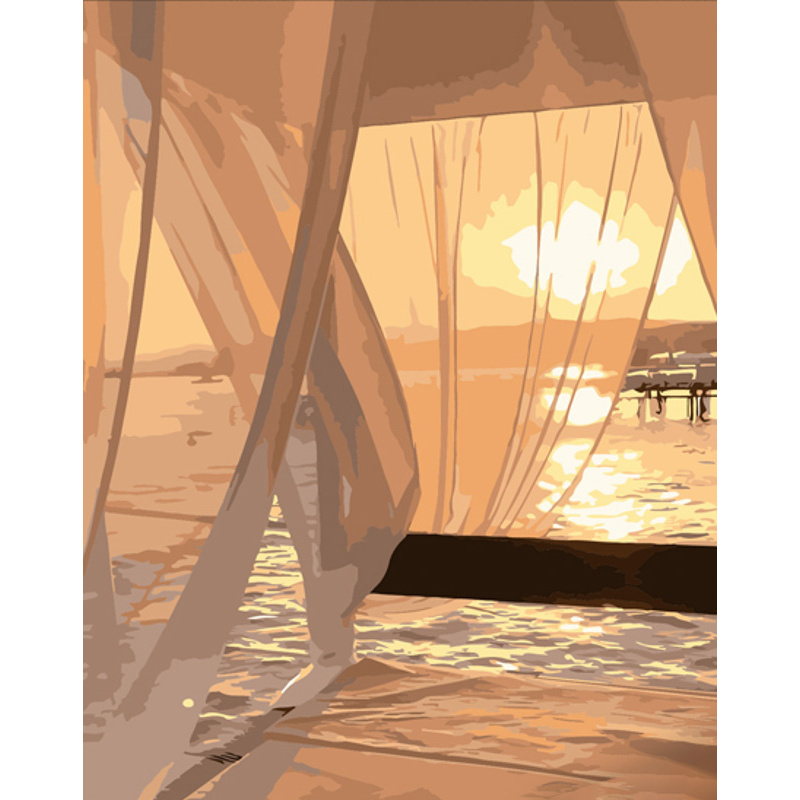 Картина за номерами Strateg ПРЕМІУМ Захід сонця на пляжі розміром 40х50 см (DY358)