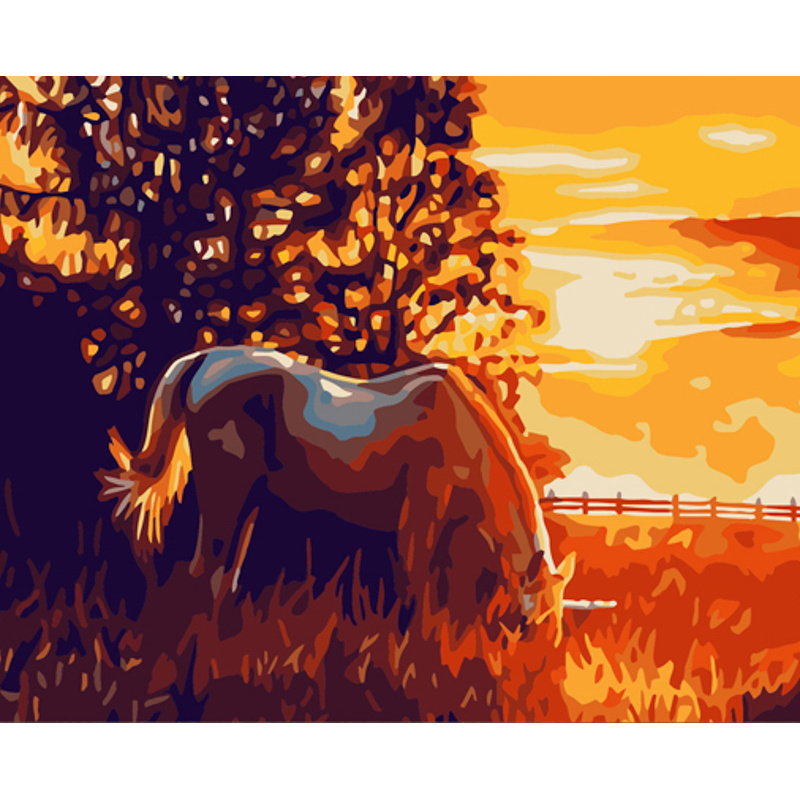 Paint by numbers Strateg PREMIUM Horse in the evening size 40x50 cm (DY363)