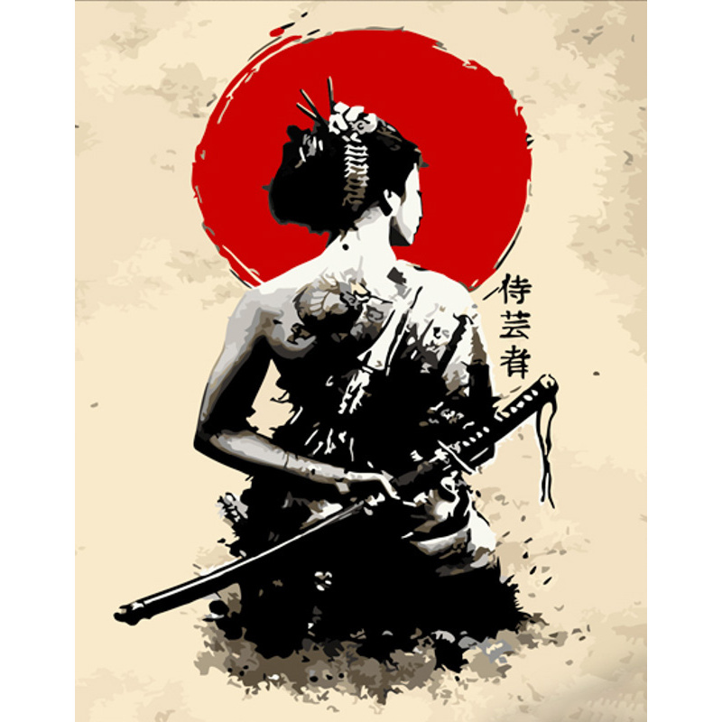 Картина по номерам Strateg ПРЕМИУМ Воинственная Япония с лаком размером 40х50 см (DY384)