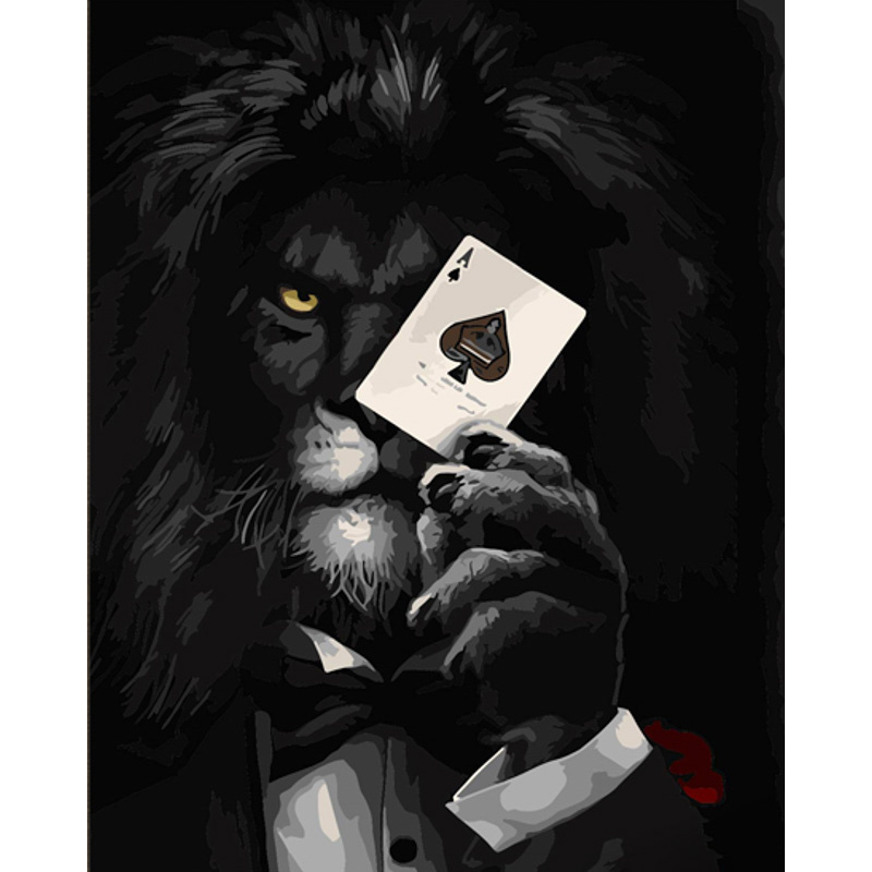 Картина по номерам Strateg ПРЕМИУМ Темная сторона льва с лаком и с уровнем размером 40х50 см (DY404)