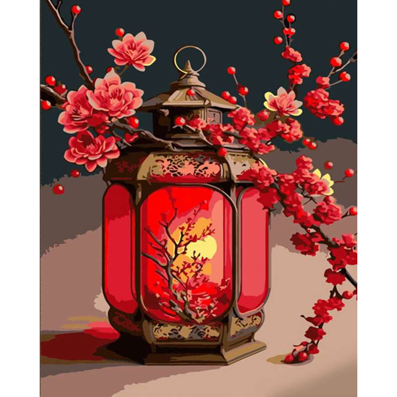 Malen nach Zahlen Strateg PREMIUM Rote Taschenlampe mit Lack und Wasserwaage 40x50 cm (DY407)