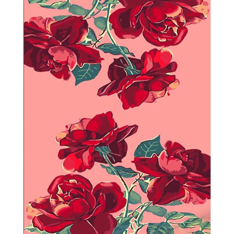 Картина за номерами Strateg ПРЕМІУМ Троянди на рожевому фоні з лаком та з рівнем розміром 40х50 см (DY411)