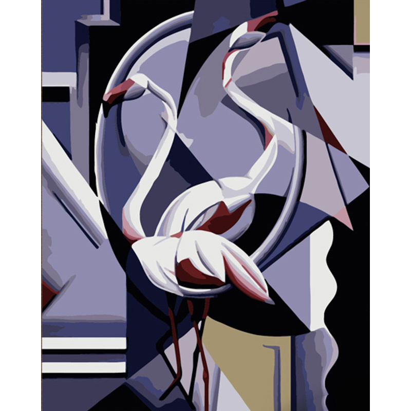 Paint by number Strateg PREMIUM Storks in abstraction with varnish and with an increase in size 40x50 cm (DY413)