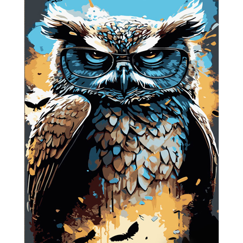 Paint by number Strateg PREMIUM Owl with glasses with varnish and with an increase in size 40x50 cm (DY416)