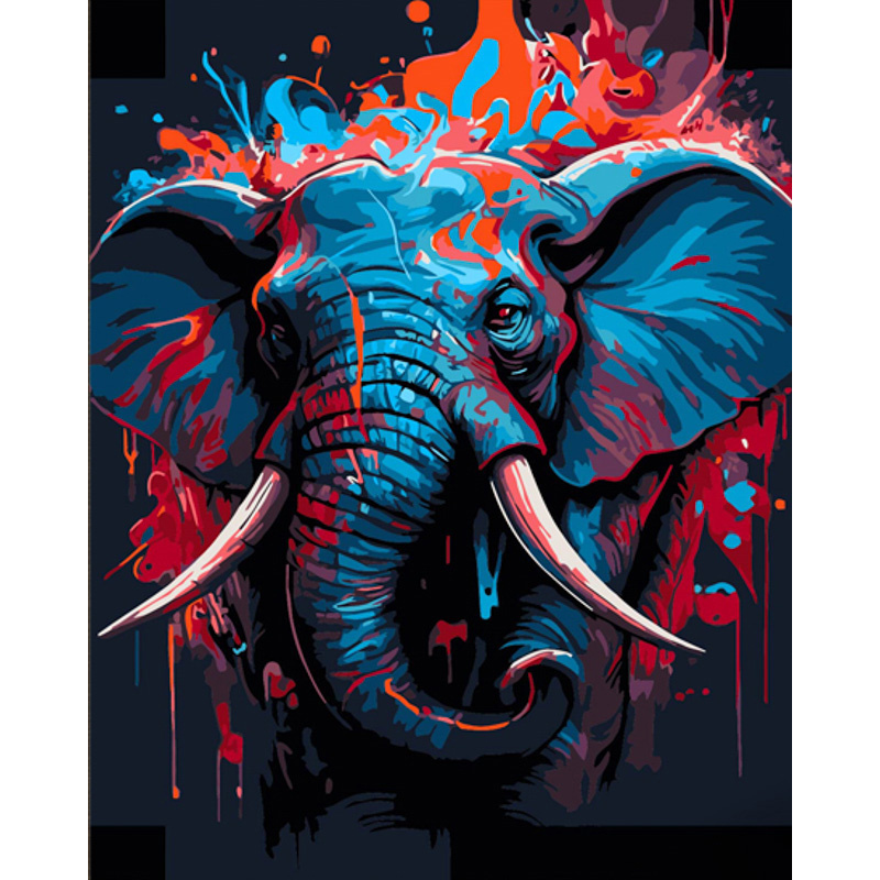 Картина по номерам Strateg ПРЕМИУМ Красочный слон с лаком и с уровнем размером 40х50 см (DY423)