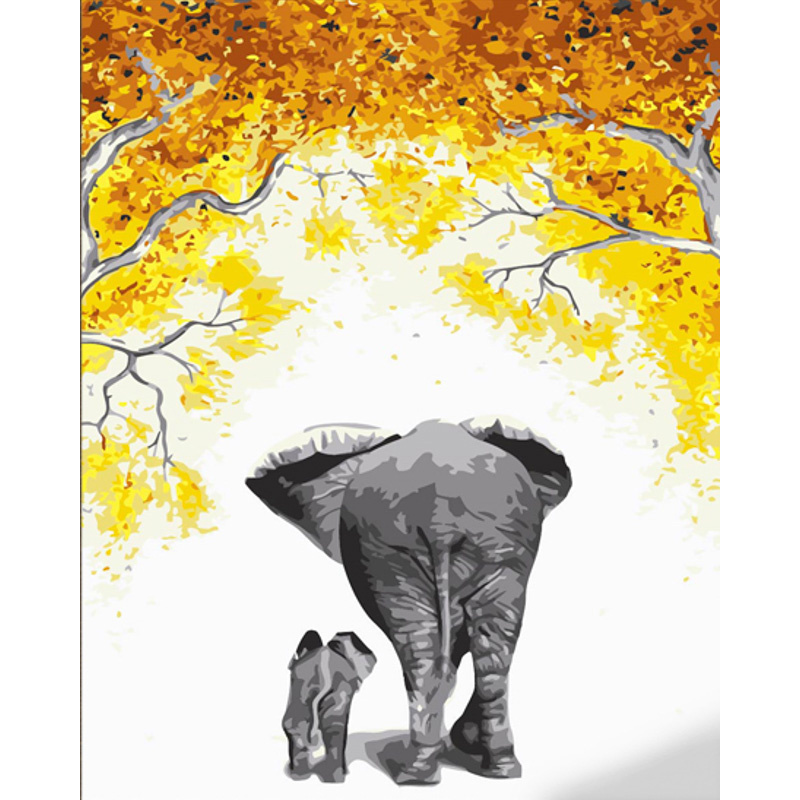 Картина за номерами Strateg ПРЕМІУМ Сім'я слонів з лаком та з рівнем розміром 40х50 см (DY432)