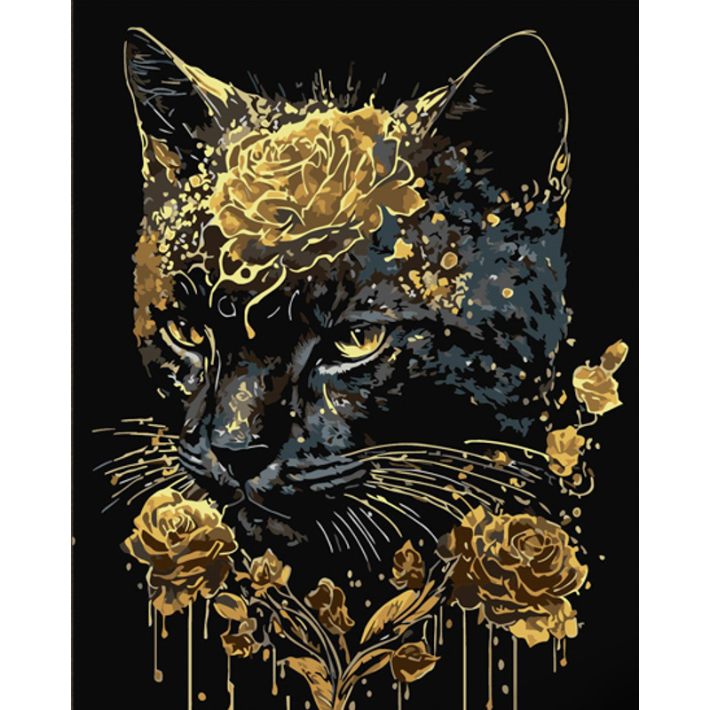 Malen nach Zahlen Strateg PREMIUM Erstaunliche Katze mit Lack und Wasserwaage 40x50 cm (DY441)