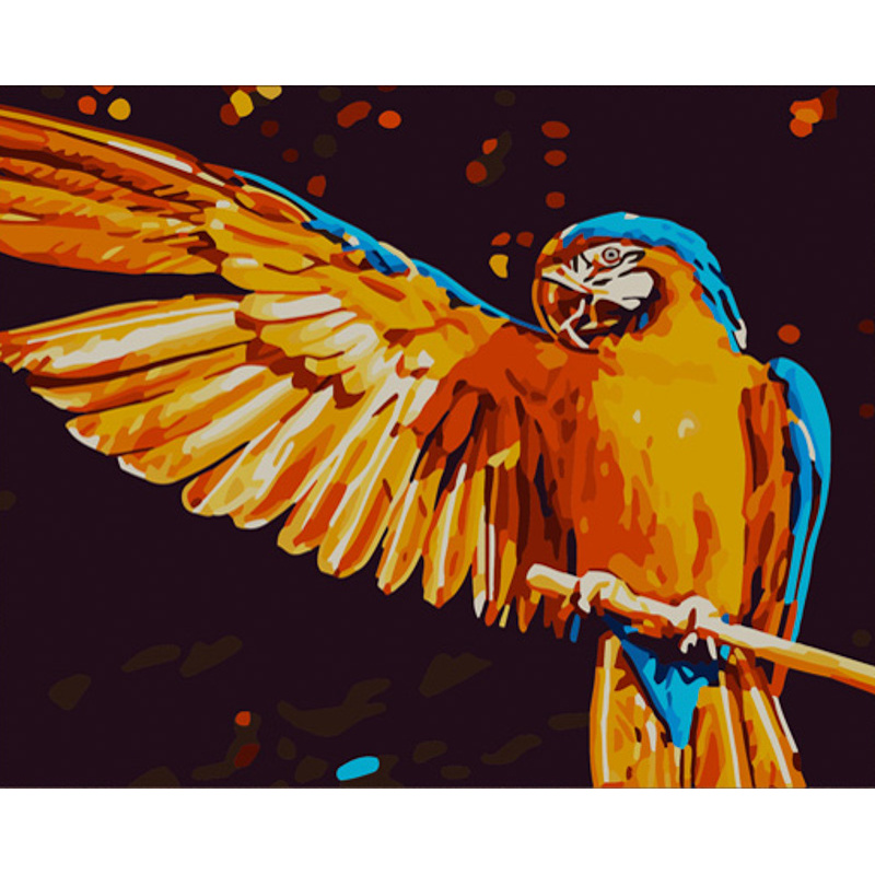 Картина за номерами Strateg ПРЕМІУМ Яскравий папуга з лаком розміром 40х50 см (GS787)