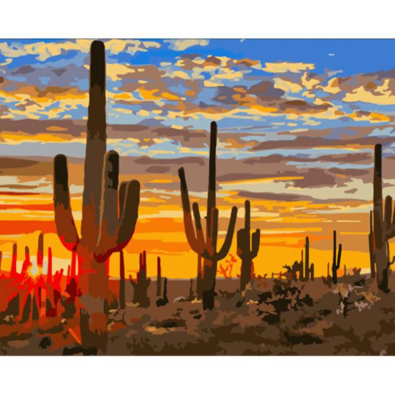 Paint by number Strateg PREMIUM Desert of cacti with varnish size 40x50 cm (GS788)