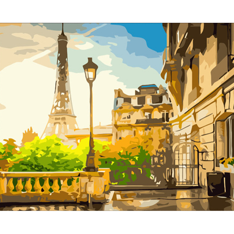 Malen nach Zahlen Strateg PREMIUM Morgen in Paris mit Lackgröße 40x50 cm (GS792)