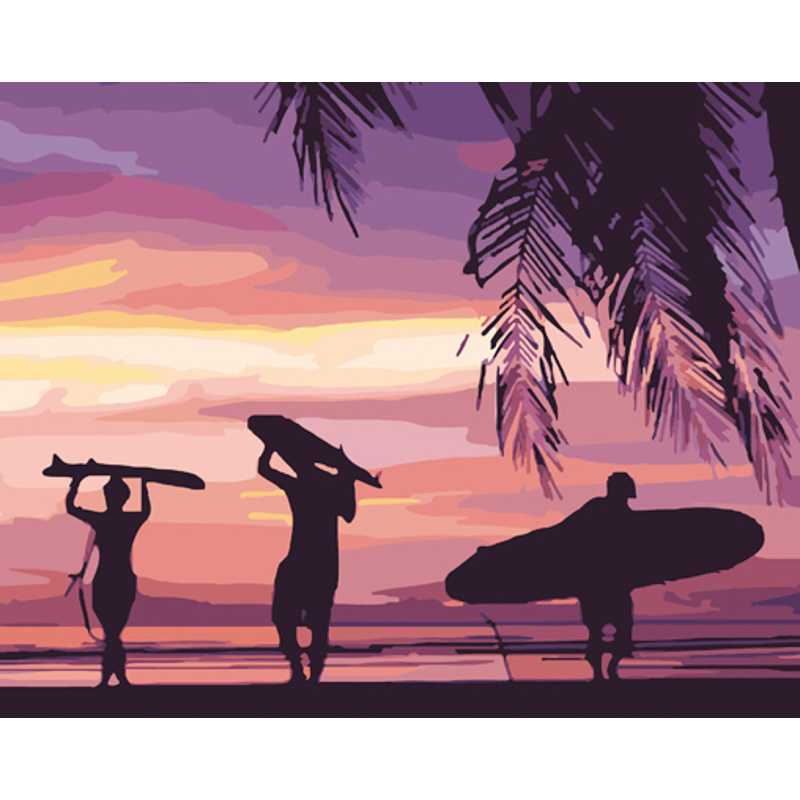 Malen nach Zahlen Strateg PREMIUM Surfen bei Sonnenuntergang Größe 40x50 cm (GS800)