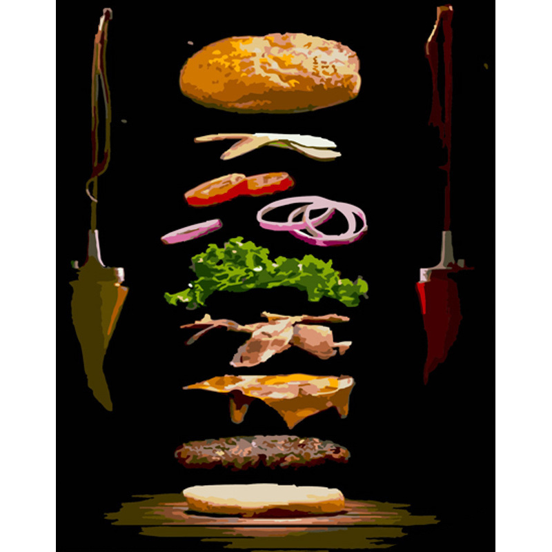 Paint by numbers Strateg PREMIUM Delicious burger size 40x50 cm (GS809)