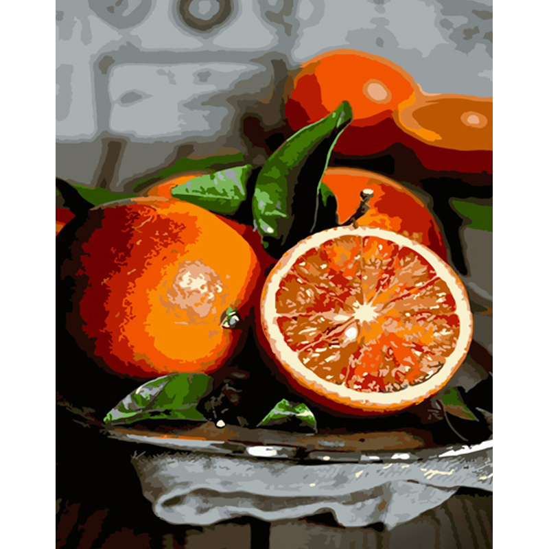 Картина за номерами Strateg ПРЕМІУМ Соковитий апельсин розміром 40х50 см (GS814)